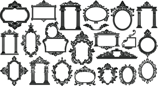 Elegant ornate picture frames collection isolated on white background, Vector