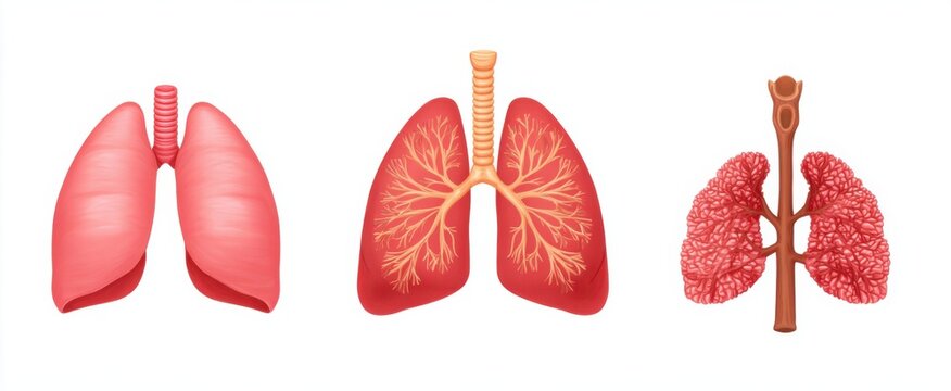 Colorful human respiratory system organs like lungs trachea bronchi and diaphragm on white backdrop