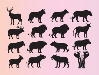 Obraz premium Collection of wild animal silhouettes in various poses and styles