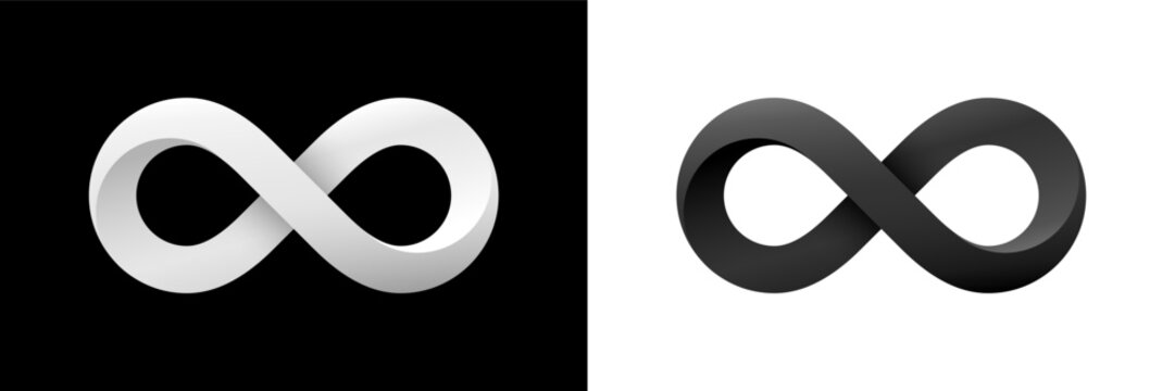 Black and white 3D infinity sign mobius strip. Vector