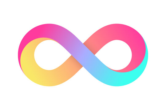 Pastel color gradient infinity sign yellow pink blue mobius strip. Vector
