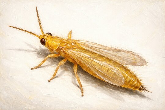 Detailed oil artwork of yellow tea thrips set on white background