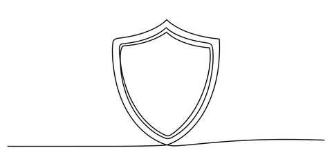 Single continuous line drawing of a simple protection shield icon © JCS Graphic Design 