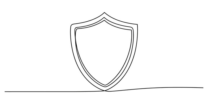 Single continuous line drawing of a simple protection shield icon
