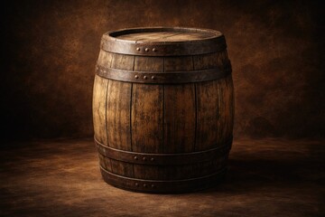 Fototapeta premium antique timber barrel set on a rich brown textured background