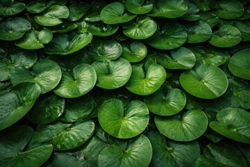 Fototapeta premium Full frame of healthy green water lily foliage backdrop