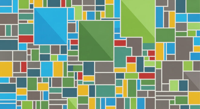 Abstract geometric pattern with squares and rectangles in various colors.