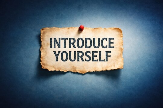 Creative composition of Introduce Yourself phrase on distressed paper over blue gradient background with copy space