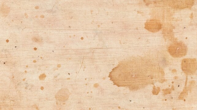 A textured, beige wooden surface featuring various coffee and liquid stains and marks scattered across it.