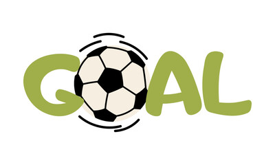 Obraz premium Goal word with soccer ball illustration. Football victory and scoring concept. Hand drawn text for sports fans and match celebration.