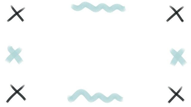 Cartoon crosses and wavy lines twitch along the edges of the screen, forming a frame.