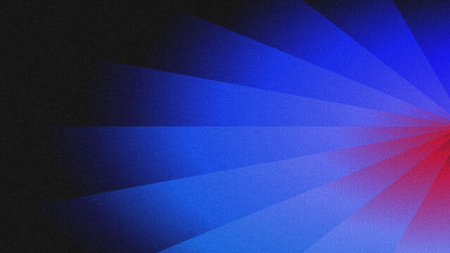 Abstract radial gradient background with grainy texture, blue to red light rays emanating from the right against black.