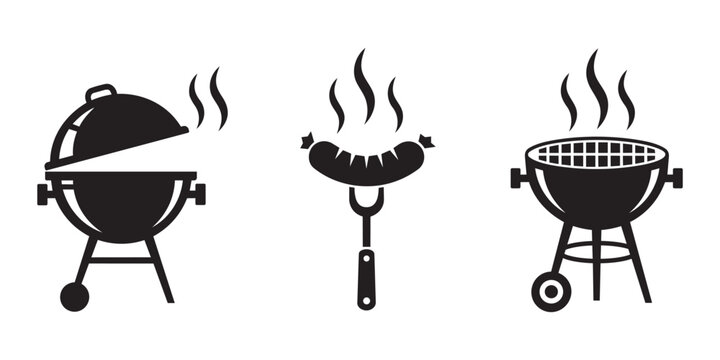 Barbecue Grill and Sausage Icon for Outdoor BBQ and Summer Picnic Design