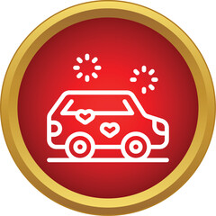Obraz premium Wedding car icon with hearts and celebration elements on a red circle