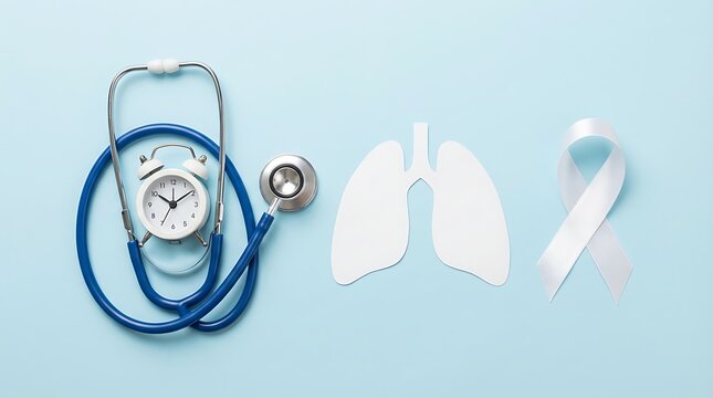 Medical instruments on light blue background stethoscope pulse oximeter and disposable masks representing healthcare and patient monitoring