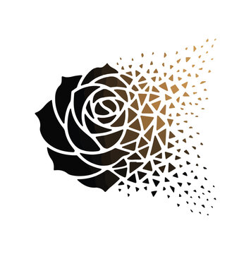 Geometric Rose Flower with Triangle Dispersion Effect Vector Illustration