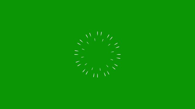 Circle fireworks burst animation, modern fireworks circle blast animation, line blast explosion motion graphics, cartoon firework shape  animation, green screen background 4k video.