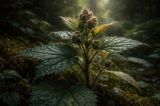 Detailed view of an untamed plant specimen from the woods
