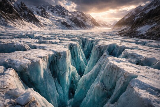 Breathtaking glacier vista with jagged crevasses