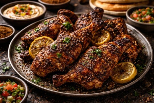 Charcoal grilled Middle Eastern style chicken featuring rich Bezar spice blend