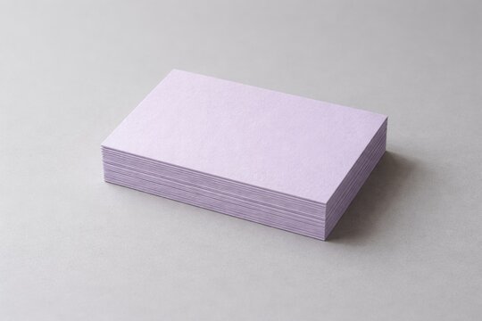 Lavender invitation cards stack showing smooth texture and copy space on plain gray surface for branding