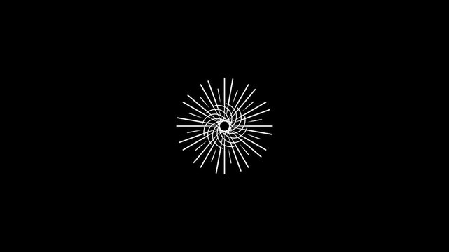 Fireworks line blast animation, circular fireworks spark burst animation with shiny glowing ellipse pop up explosion, firework shape motion graphic 4K effect circle burst black background.