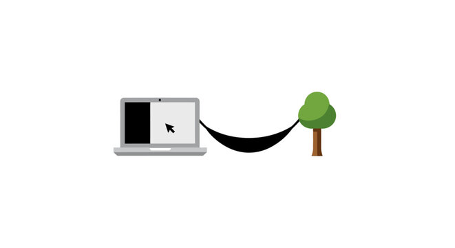 Laptop connected to tree with cable.