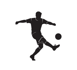 Naklejka premium Dynamic silhouette concept illustrating a soccer player actively kicking a football, embodying athletic prowess and the energetic spirit of the beloved sport
