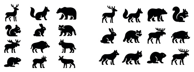 Fototapeta premium Forest icons with deer fox bear silhouette