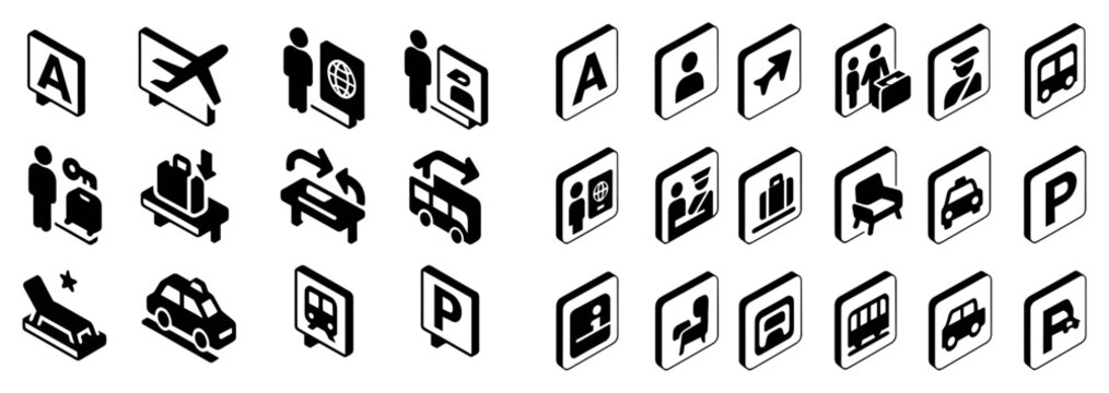 Travel icons with plane passport car isometric