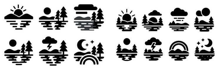 Plakat Nature icons with sun moon trees minimal