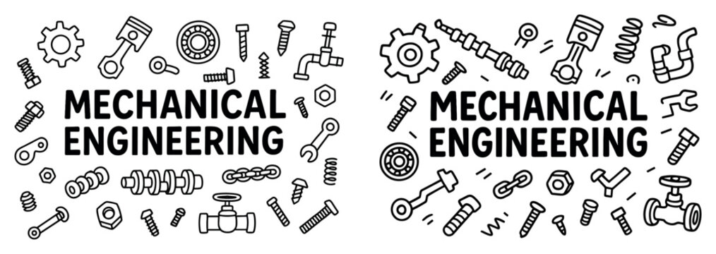 Mechanical engineering icons with gear and bolt outline