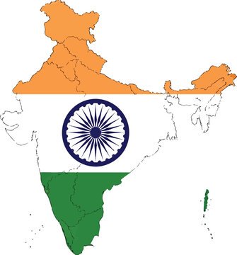 India Map with National Flag Tricolor and Ashoka Chakra Illustration