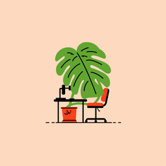 Oversized Neon-Leaf Philodendron in a Minimalist Office © Edik