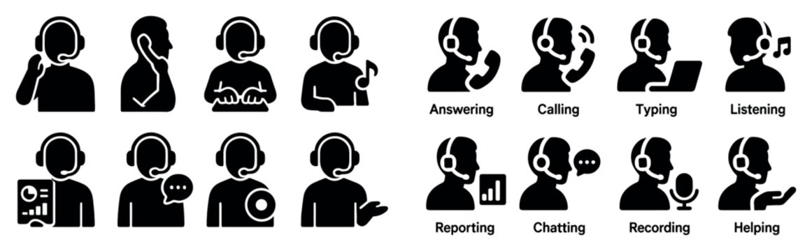 Support icons with headsets phones and chat solid
