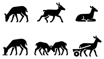 Fototapeta premium Wildlife icons with deer grazing running resting silhouettes