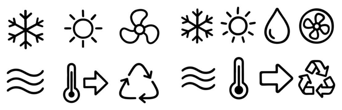 Weather icons with sun snowflake droplet outline