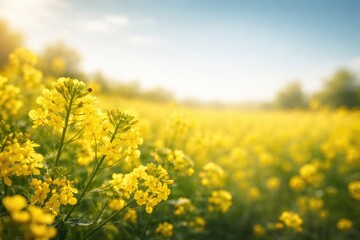 Obraz premium Vibrant canola blossoms with copy space for text on eco friendly energy label