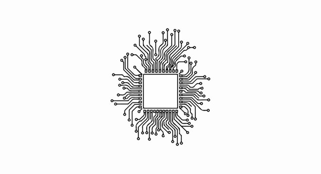 A schematic of a central processing unit with radiating circuit board connections