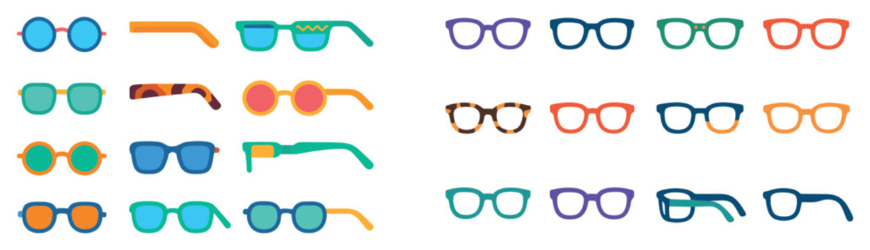 Eyewear icons with glasses frame lens colorful
