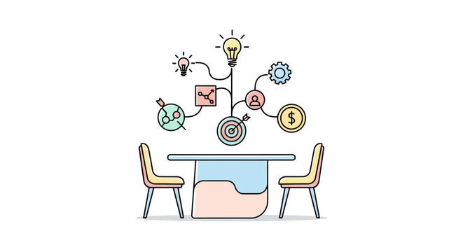 Business strategy planning and creative brainstorming session concept illustration