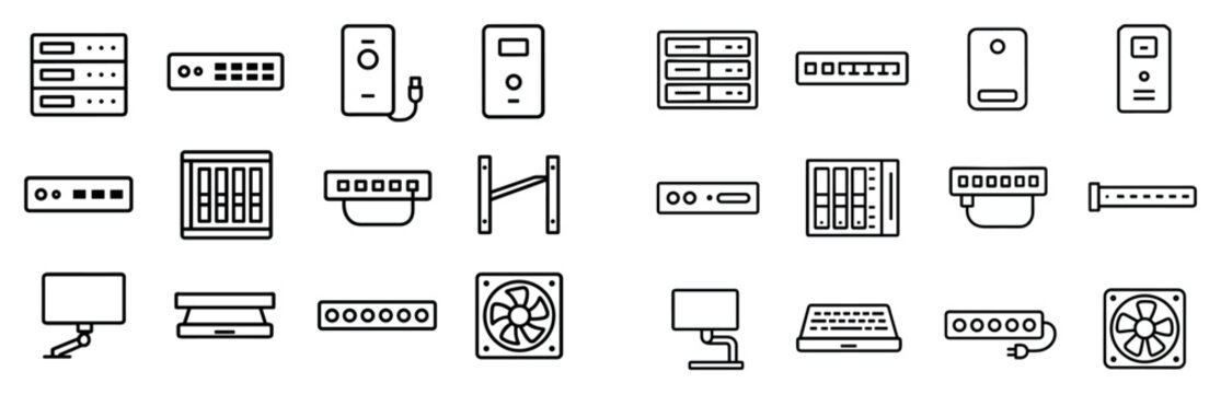 Server icons with rack router fan minimal line