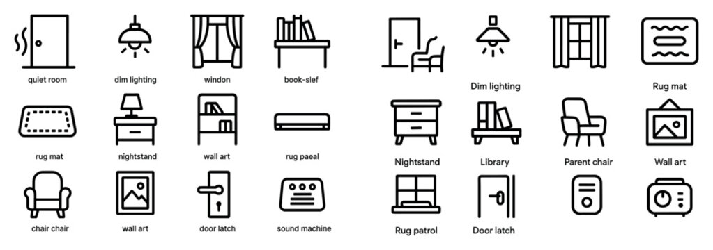 Home icons with bed lamp window simple