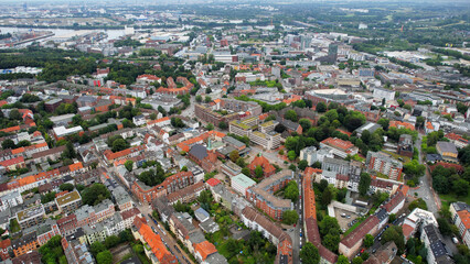 Obraz premium Aerial view around the old town of the city Harburg bei Hamburg in north Germany on a sunny spring noon