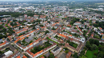 Obraz premium Aerial view around the old town of the city Harburg bei Hamburg in north Germany on a sunny spring noon