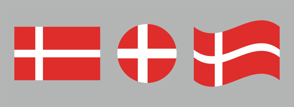 Denmark national flags displayed in rectangular circular waving formats with national illustration official patriotism sovereignty independence heraldry identity