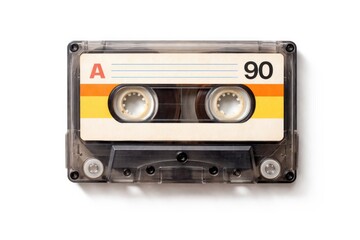 Naklejka premium Nineties style vintage cassette tape isolated on bright white background