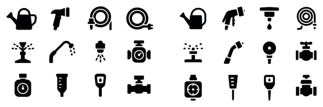 Garden icons with watering can sprinkler hose minimal