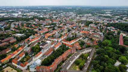 Obraz premium Aerial view around the old town of the city Harburg bei Hamburg in north Germany on a sunny spring noon