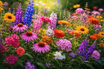 Obraz premium An eye catching bunch of perennial flowers with varied vibrant hues